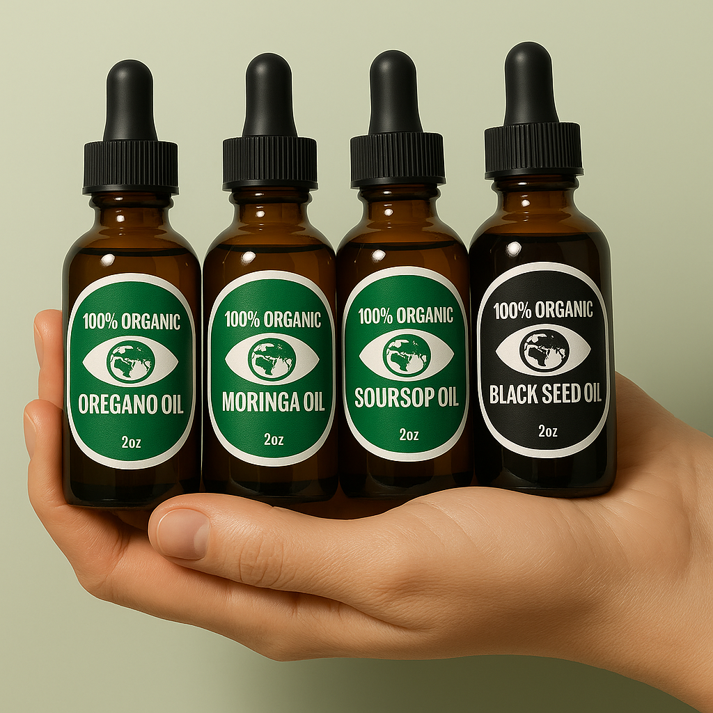 100% Organic Soursop oil, Moringa oil, Oregano Oil & Black Seed Oil (BUNDLE)